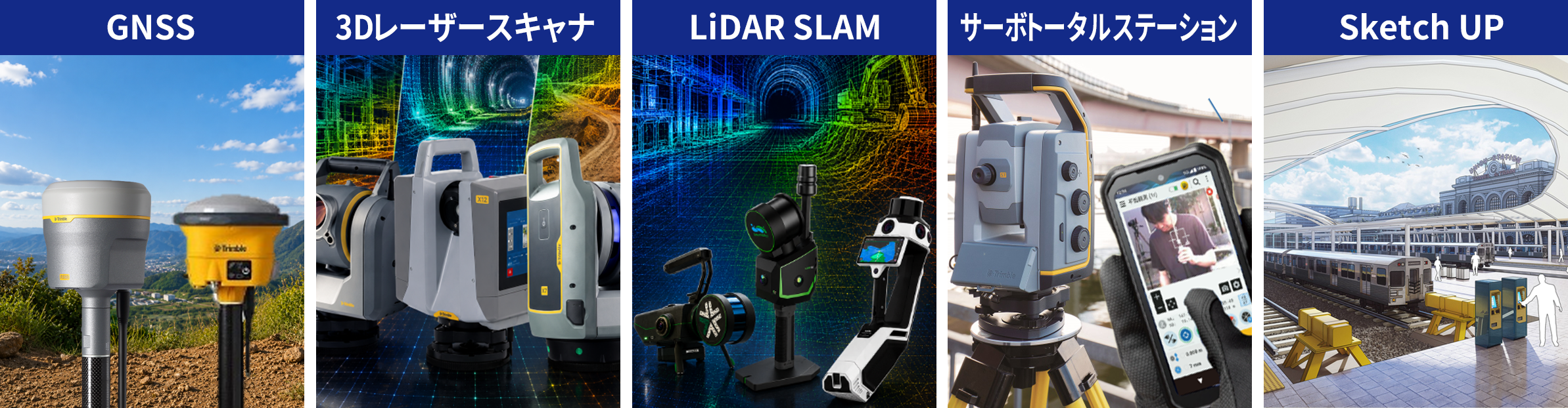 テクノロジー・製品紹介（GNSS、3Dレーザースキャナ、LiDAR SLAM、サーボトータルステーション、SketchUp）